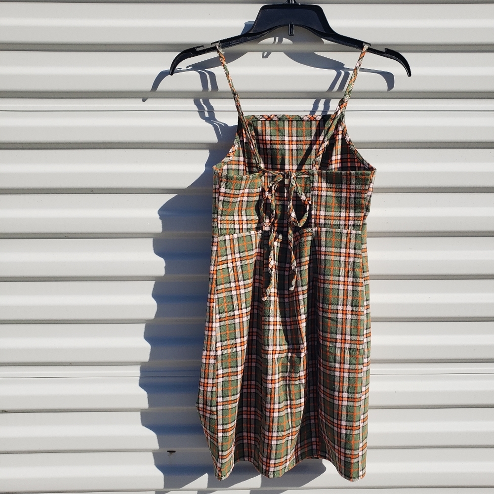 Urban Outfitters Monica Square neck green plaid strappy mini dress - Picture 6 of 9
